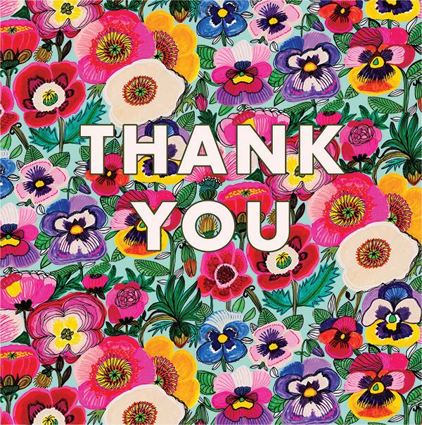 Thank You  - Pansies - Card 14.5x14.5cm