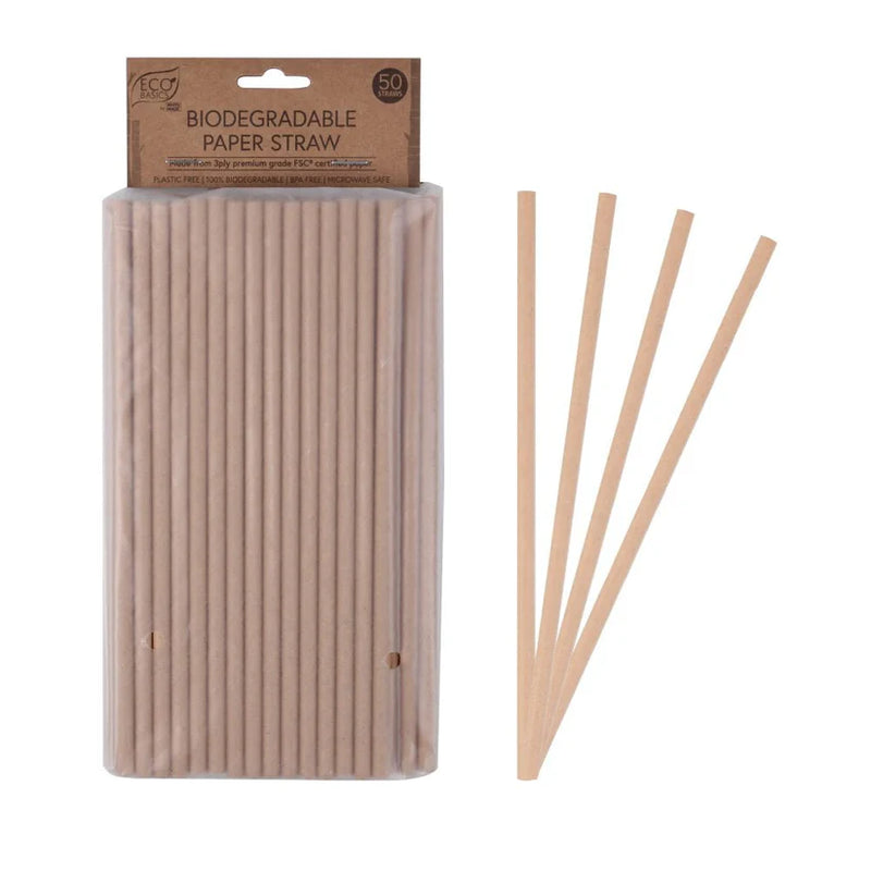 Eco Basics 50pc Biodegradable Paper Straws