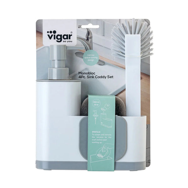 Vigar RengØ White Monobloc 3pc Sink Caddy Set Plus Dispenser