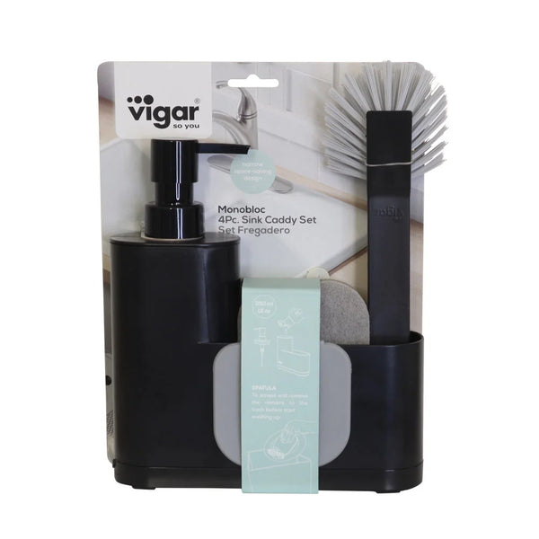 Vigar Rengo Black Monobloc 3pc Sink Caddy Set Plus Dispenser