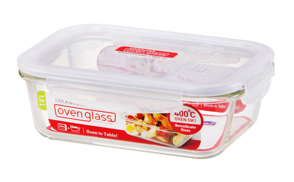 Lock & Lock Euro Glass Borosilicate Heat Resistant Glass Rectangular Container - 630ml