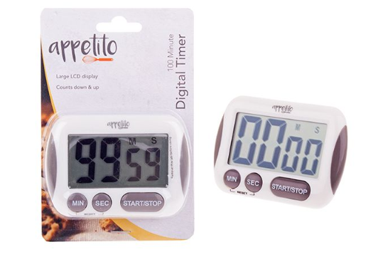 Appetito Digital Timer With Large LCD Display - 100 Minutes - White