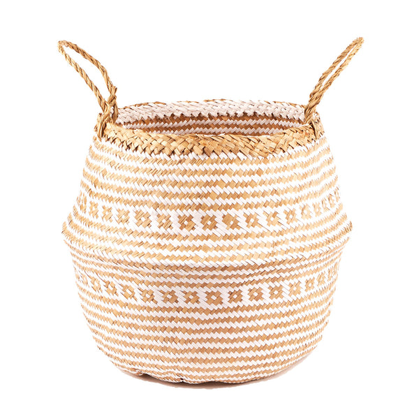 Belly Basket With Handles - White/Natural - Small - 28x24cm