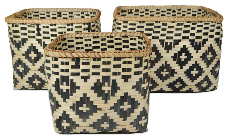 Rectangular Bamboo Woven Basket - Black/Natural - Medium - 35x30cm