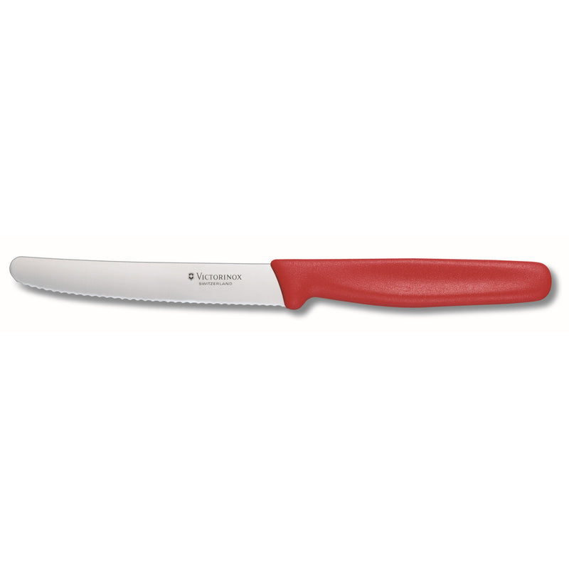 Victorinox Tomato & Sausage, Round Tip, Wavy Edge Knife 11cm - Red