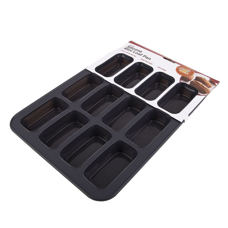 Daily Bake Silicone 12 Cup Mini Loaf Pan 32.5x24.5x2.7cm Charcoal