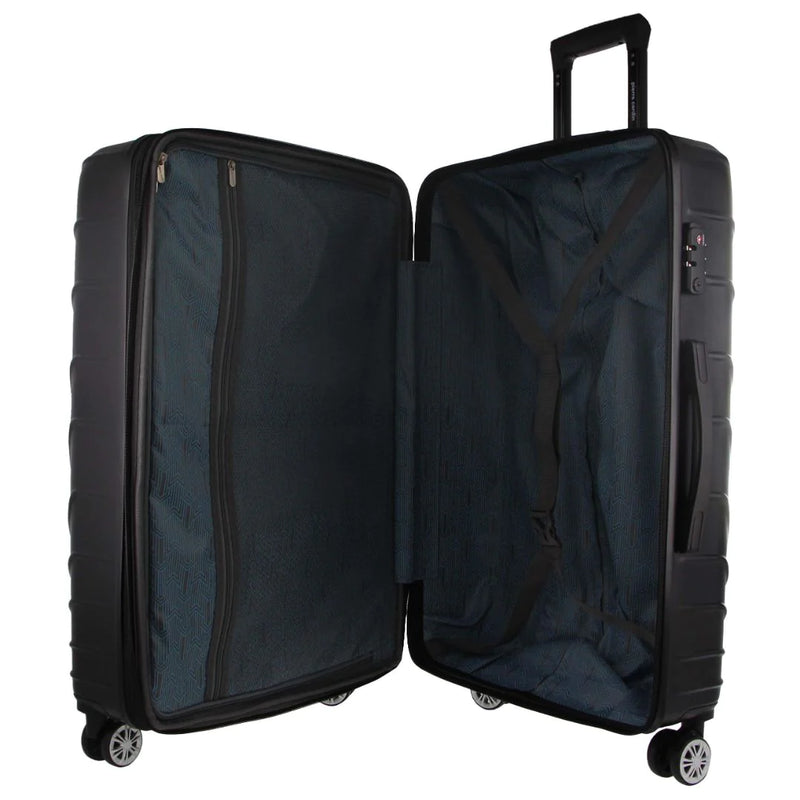 Pierre Cardin Hard Shell 4 Wheel Suitcase - Cabin - Black - With Hidden Compartment