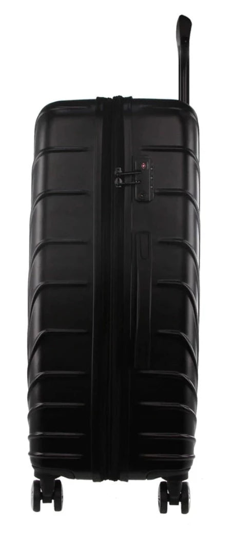 Pierre Cardin Hard Shell 4 Wheel Suitcase - Cabin - Black - With Hidden Compartment