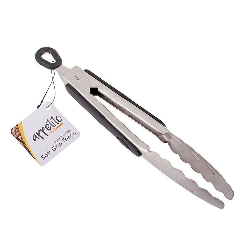 Appetito Heavy Duty Tongs With Rubber Grip & Locking Ring 20cm - Stainless Steel