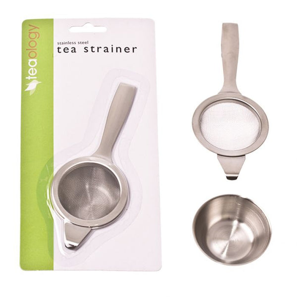 Teaology Long Handle Tea Strainer With Bowl Stainless Steel