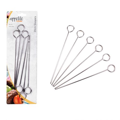 Appetito Chrome BBQ Skewers 20cm - Set of 6