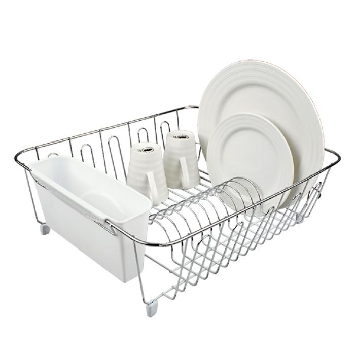 Dish Drainer With Caddy - Chrome/PVC - Small 36.5x32.3x14.3cm - White - D.Line