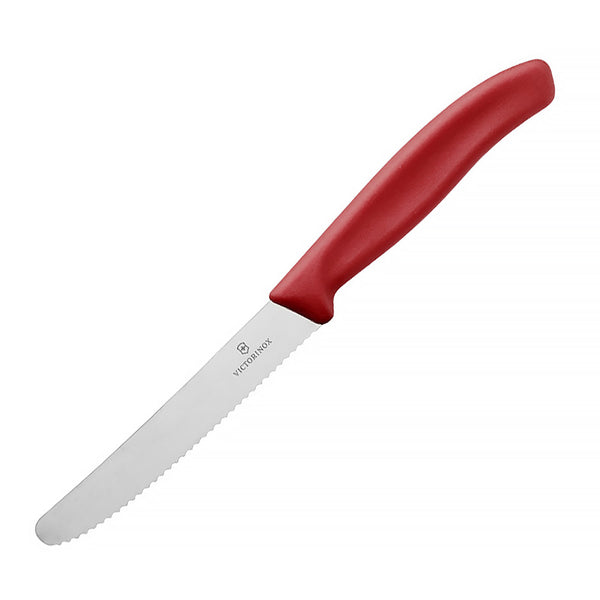 Victorinox Tomato & Sausage, Round Tip, Wavy Edge Knife 11cm - Red