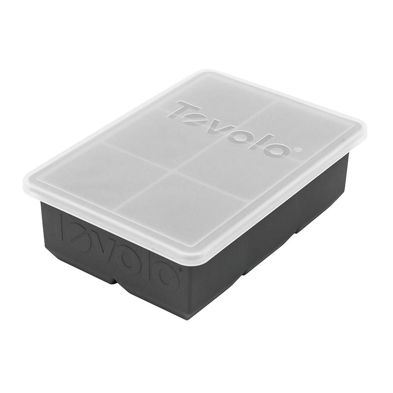 Tovolo Silicone King Cube Ice Tray With Lid - Charcoal - 6 Cubes x 5cm