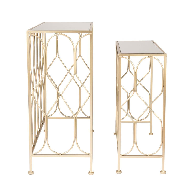 Alex Console Tables - Mirror Top & Gold Metal Frame - Set of 2