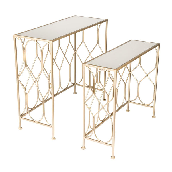Alex Console Tables - Mirror Top & Gold Metal Frame - Set of 2