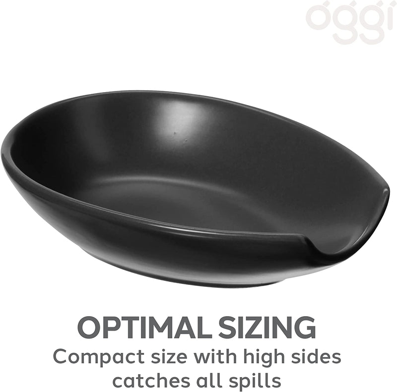 Oggi Spooner Ceramic Spoon Rest - Black - 13.5x9cm