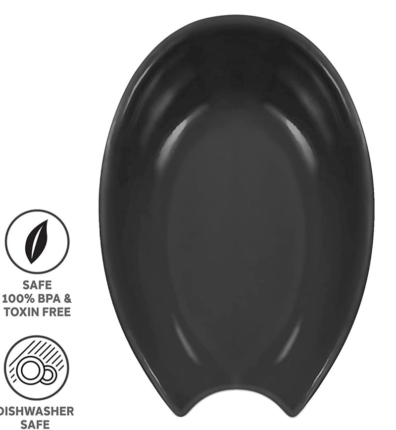 Oggi Spooner Ceramic Spoon Rest - Black - 13.5x9cm