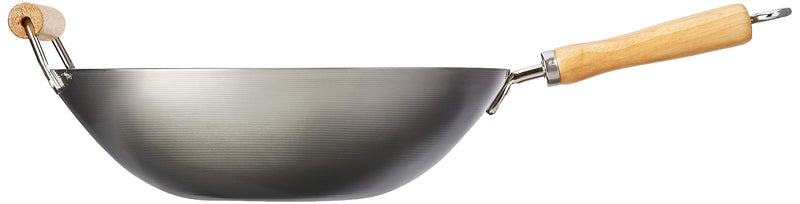 Cuisena 35cm Carbon Steel Stir Fry Wok With Flat Bottom Base