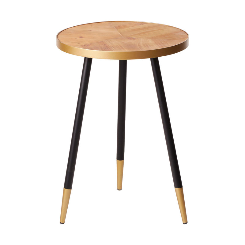 Meredith Side Table - Brown Timber With Black & Gold Trimmings