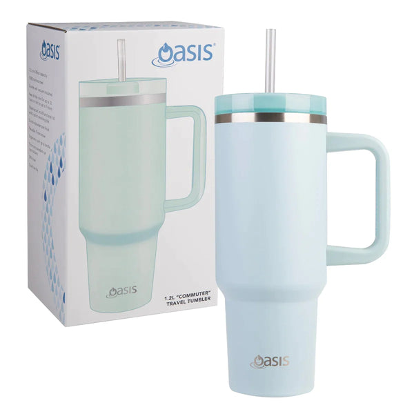 Oasis Stainless Steel Double Wall Insulated "Commuter" Travel Tumbler 1.2L - Sea Mist