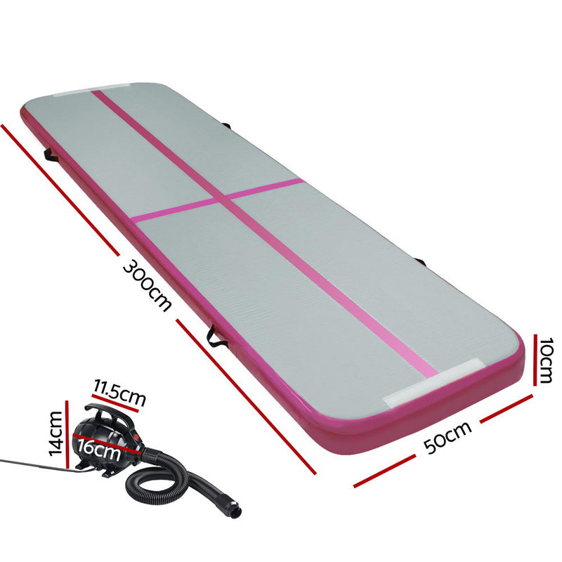 GoFun 3X1M Inflatable Air Track Mat with Pump Tumbling Pink