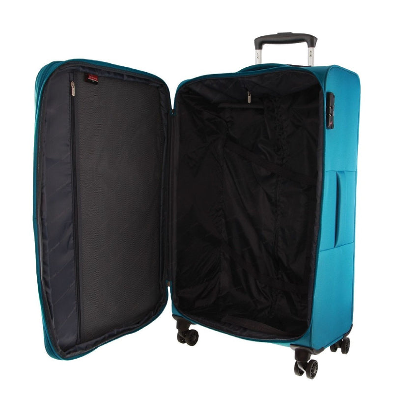 Pierre Cardin Soft Shell 4 Wheel Suitcase - Large - Turquoise/Red - Expandable