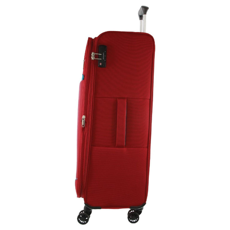 Pierre Cardin Soft Shell 4 Wheel Suitcase - Large - Red/Turquoise - Expandable