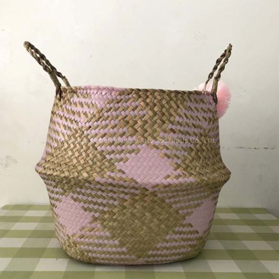 Belly Basket With Handles - Pink/Natural - Large - 35x33cm