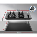 Gas Cooktop 60cm 4 Burner Glass Cooker Stove Hob NG LPG Black