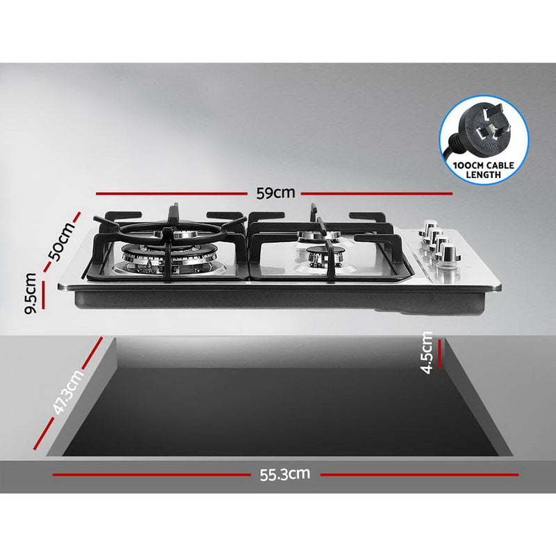 Gas Cooktop 60cm Kitchen Stove 4 Burner Cook Top NG LPG Stainless Steel Silver