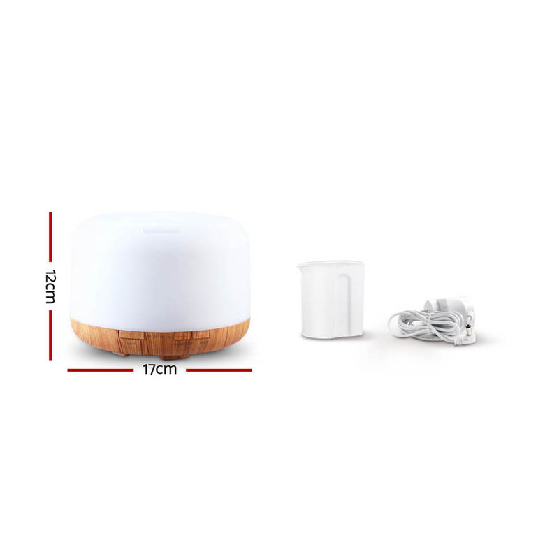 Aroma Diffuser Aromatherapy Air Humidifier Purifier Light Wood Grain 500ml (LED Night Light)