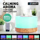 Aroma Diffuser Aromatherapy LED Night Light Air Humidifier Purifier Round Light Wood Grain 500ml Remote Control