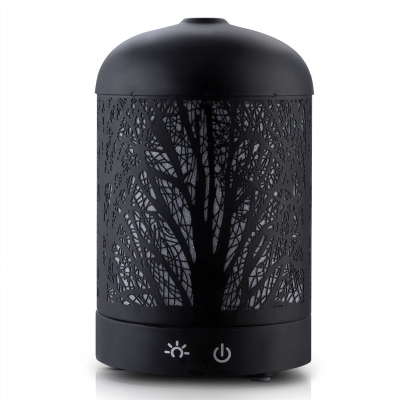 Aroma Diffuser Aromatherapy LED Night Light Iron Air Humidifier Black Forrest Pattern 100ml