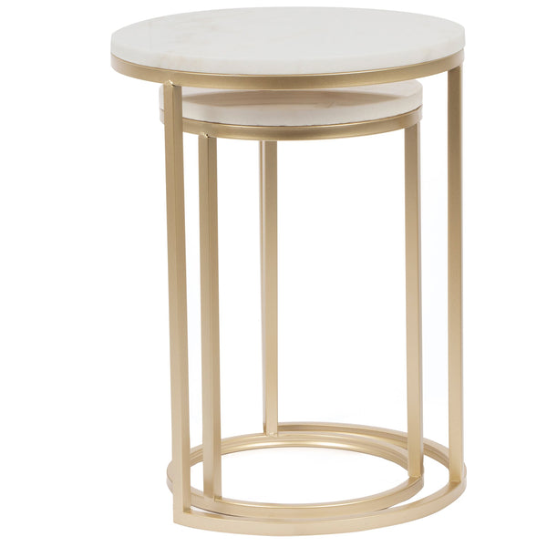 2pc Marble Nesting Tables - White/Gold
