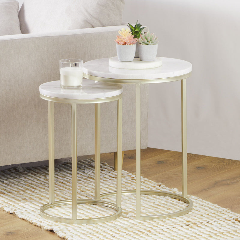 2pc Marble Nesting Tables - White/Gold