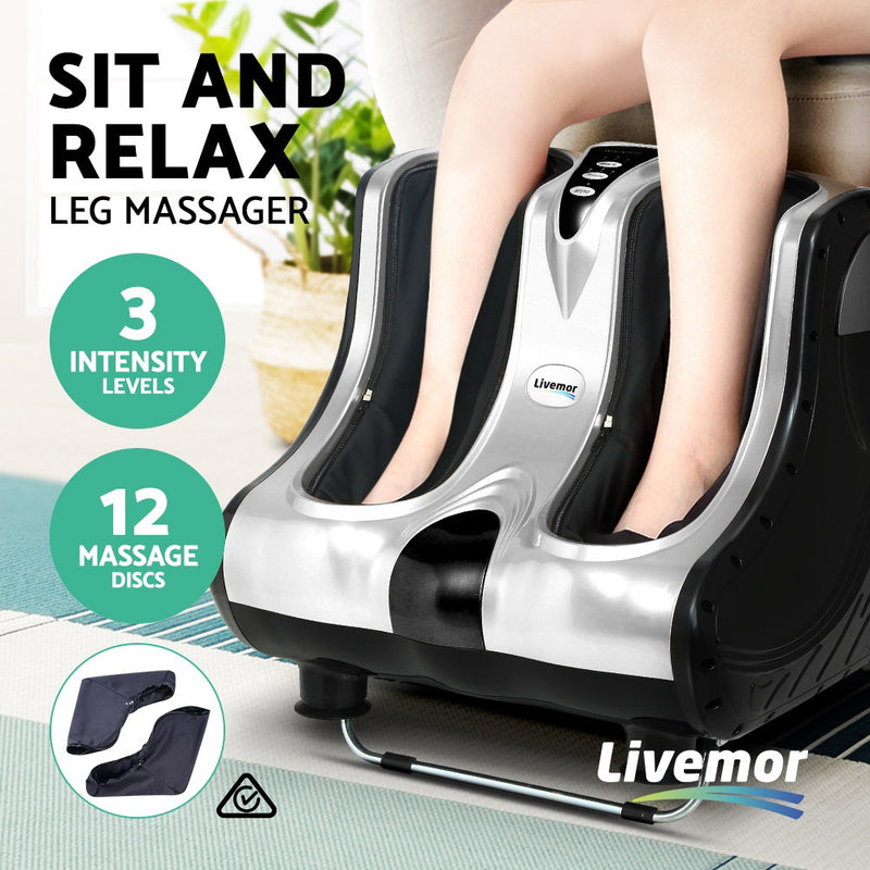 Livemor Foot Massager Ankle Calf Leg Massagers Shiatsu Kneading Rolling - Silver