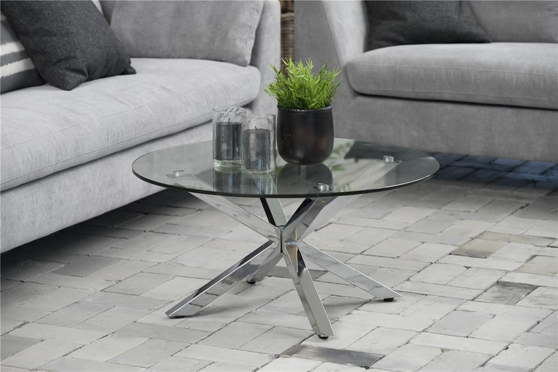 Glass Coffee Table With Chrome Legs - 40x82cm