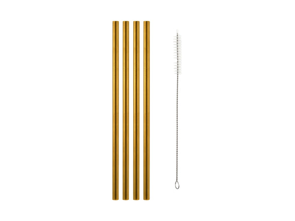 Maxwell & Williams Cocktail & Co. Reusable Set of 4 Straws With Brush - Gold