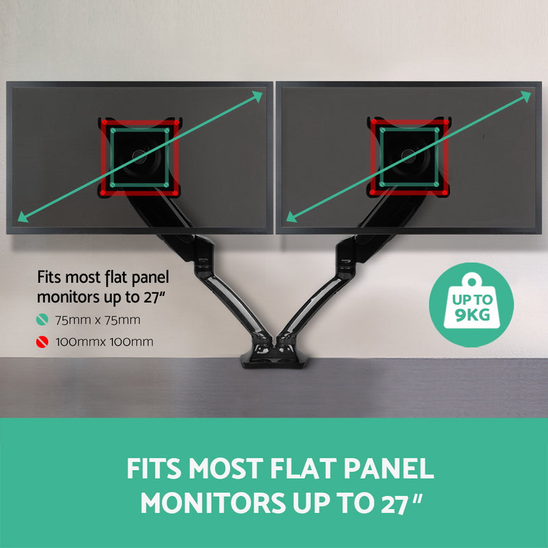 2 Arms Adjustable Monitor Screen Holder - Black