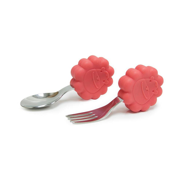 Marcus & Marcus Palm Grasp Spoon & Fork Set - Marcus The Lion Cub - Red