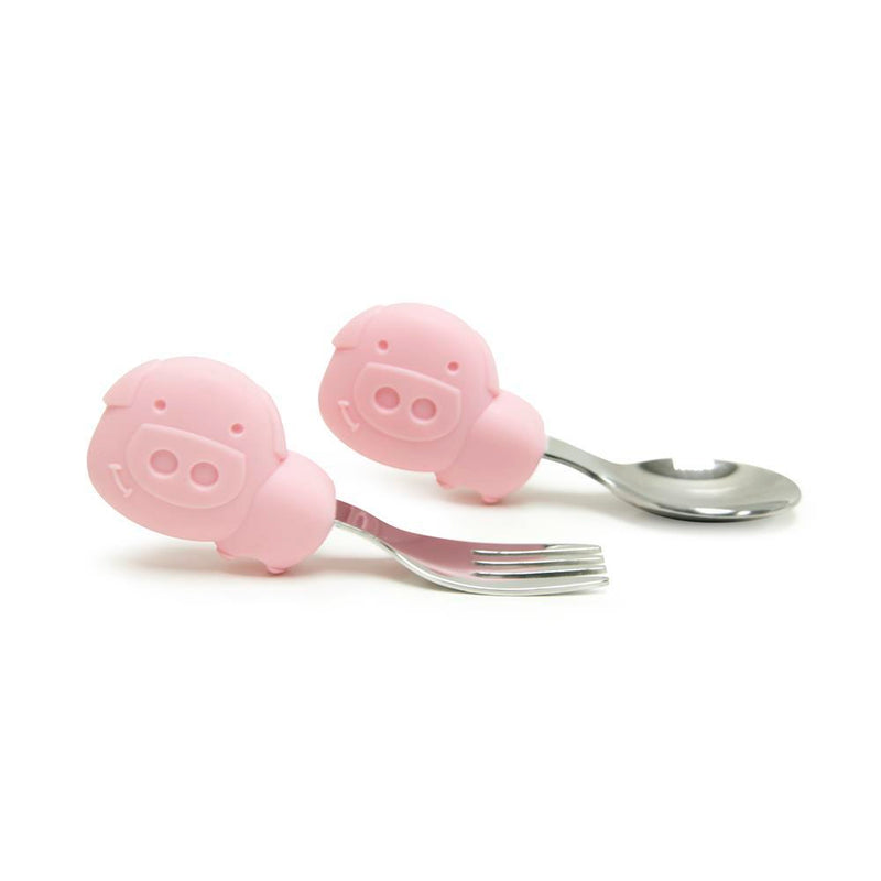 Marcus & Marcus Palm Grasp Spoon & Fork Set - Pokey The Piglet - Pink