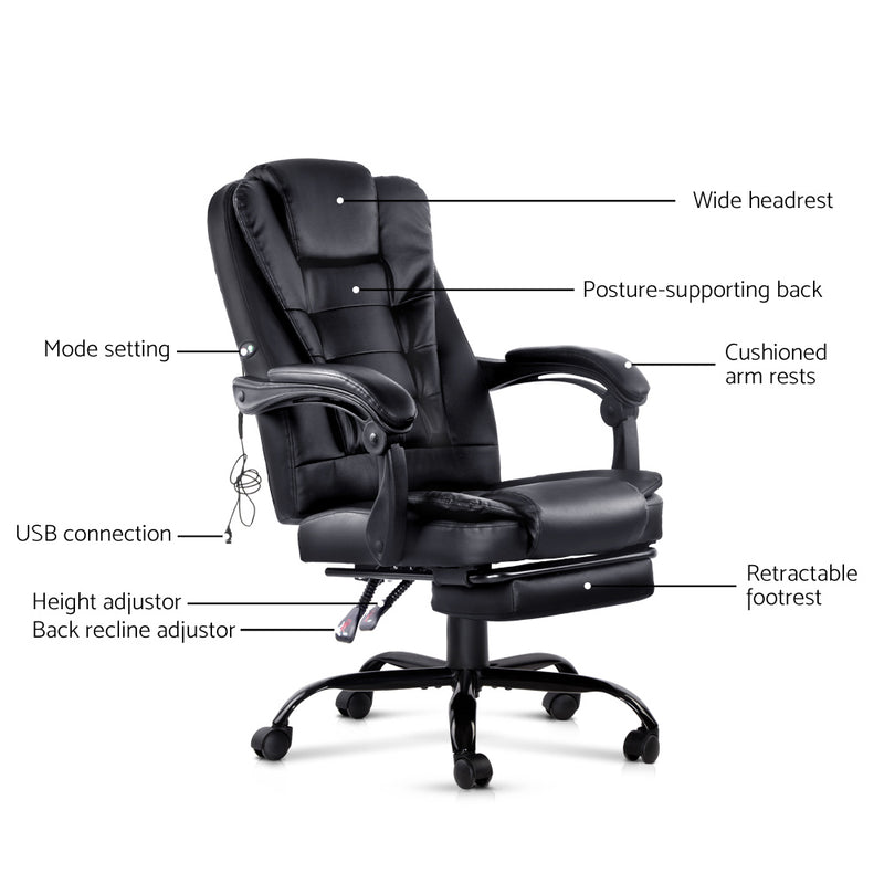 Electric Massage Office Chairs Recliner Computer Gaming Seat Footrest Black