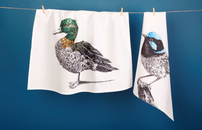 Maxwell & Williams Marini Ferlazzo Birds Tea Towel 50x70cm Superb Fairy-Wren