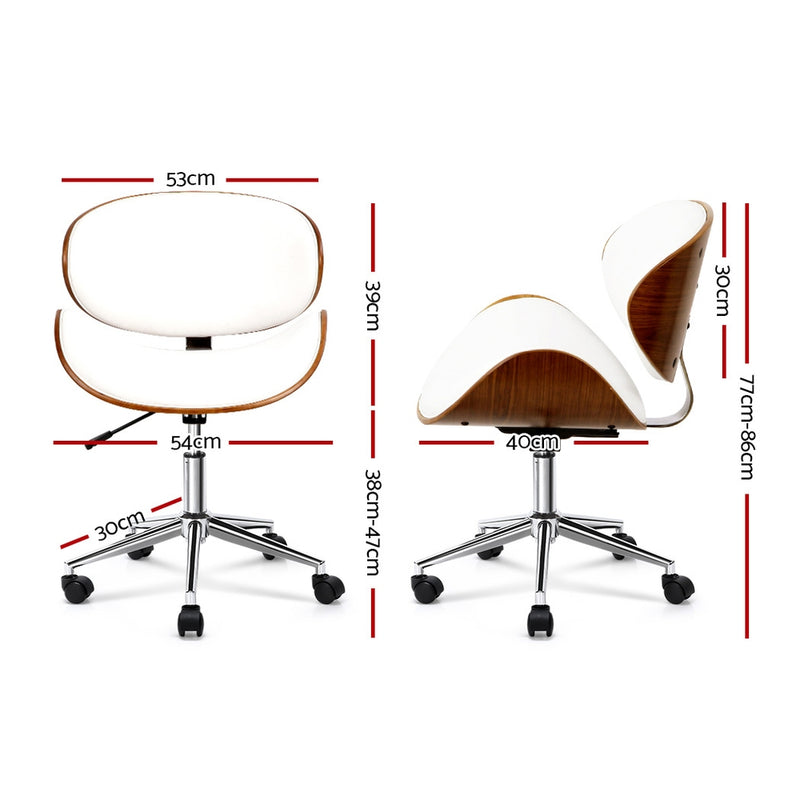 Wooden & PU Leather Office Desk Chair - White