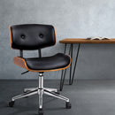 Wooden & PU Leather Office Desk Chair - Black