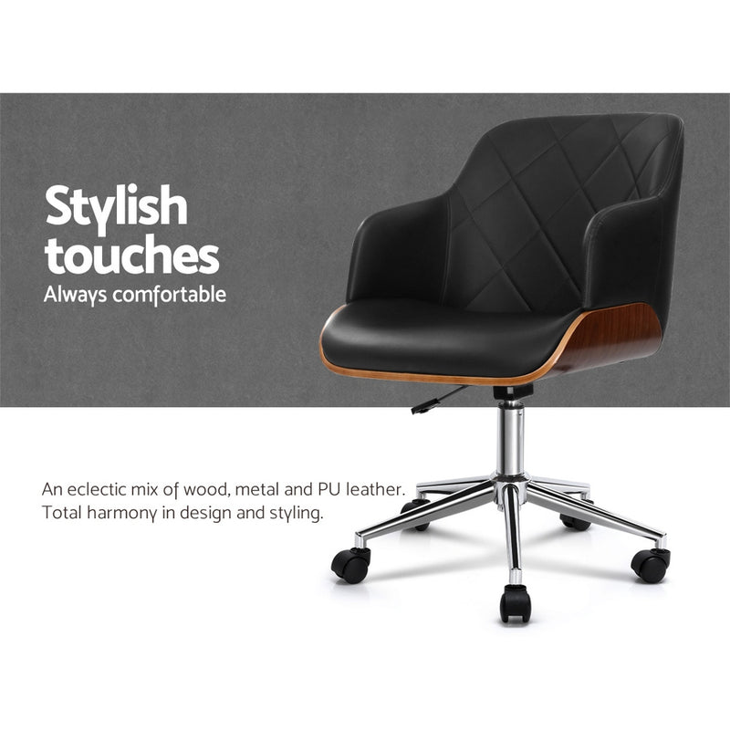 Wooden Office Chair Computer PU Leather Desk Chairs Executive Black Wood