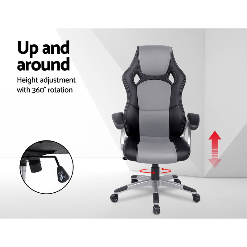 Pu Leather Racing Style Office Desk Chair - Black & Grey