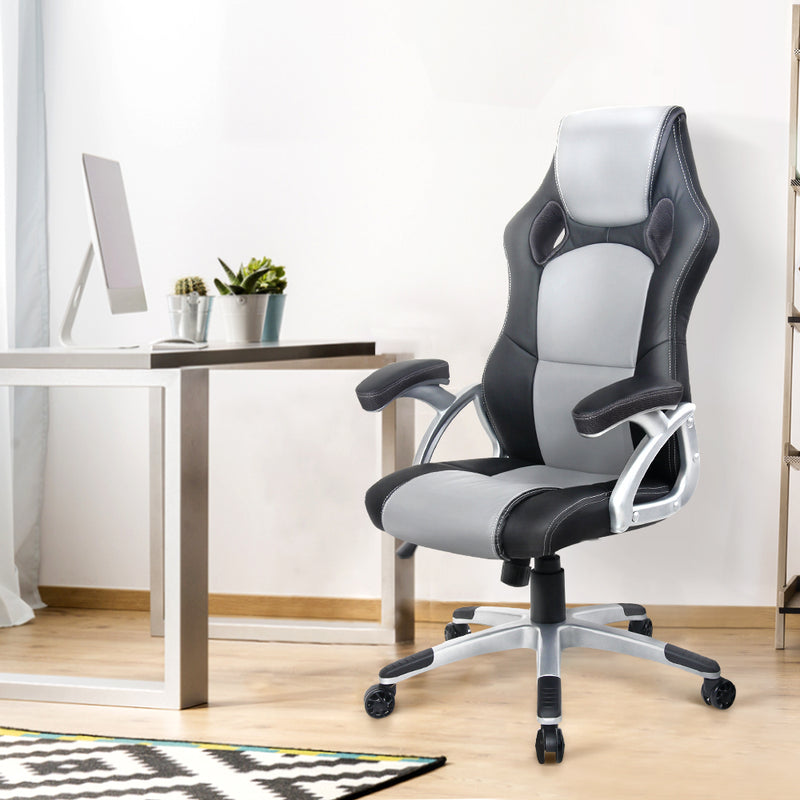 Pu Leather Racing Style Office Desk Chair - Black & Grey