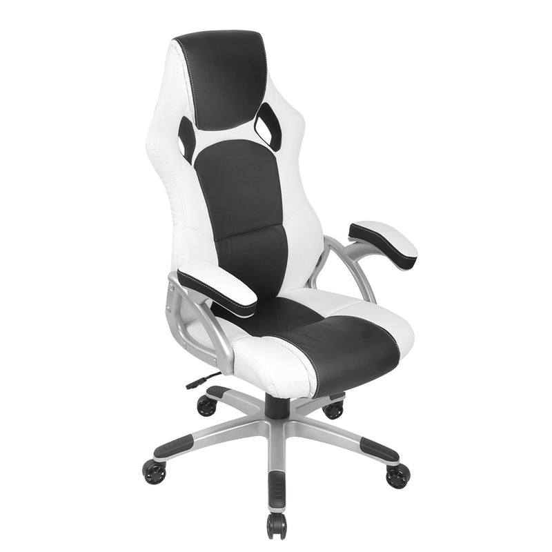 PU Leather Racing Style Office Desk Chair - Black &White